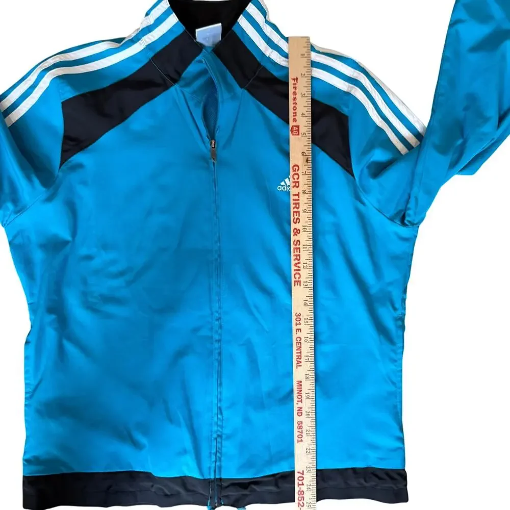 Adidas Jacket Women's Large Blue Black Track Windbreaker Warm Up Woven